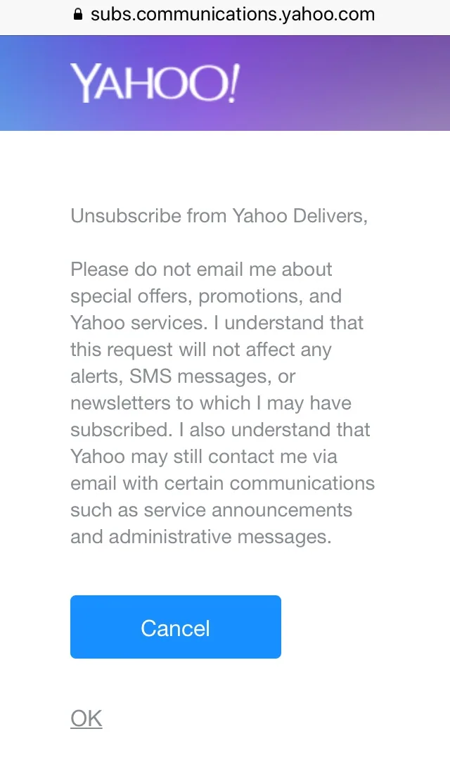 Yahoo: unsubscribe.
