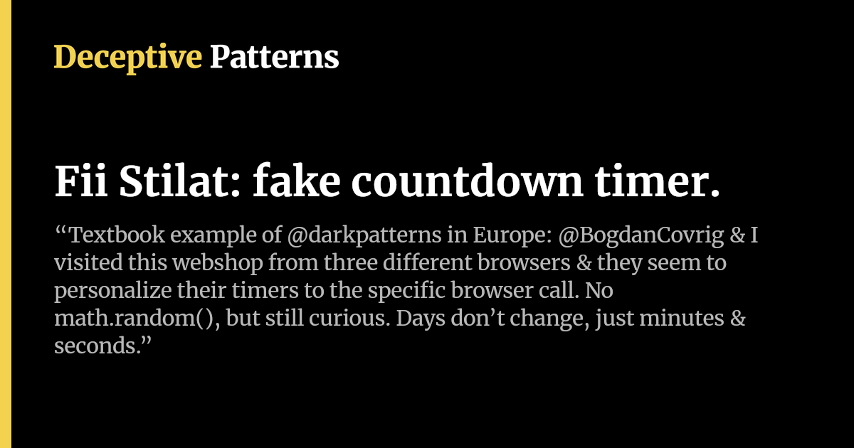 Fii Stilat: fake countdown timer. | Deceptive Patterns