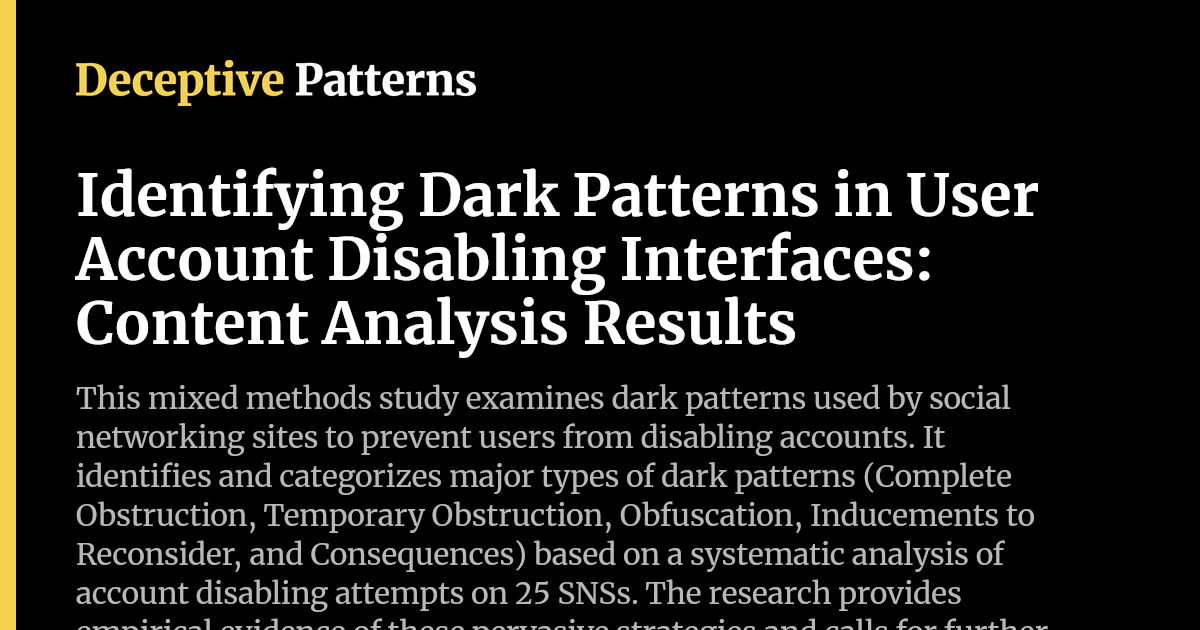 Confusing Language Dark Patterns Examples Identifying Dark Patterns in User Account Disabling Interfaces: Content ...