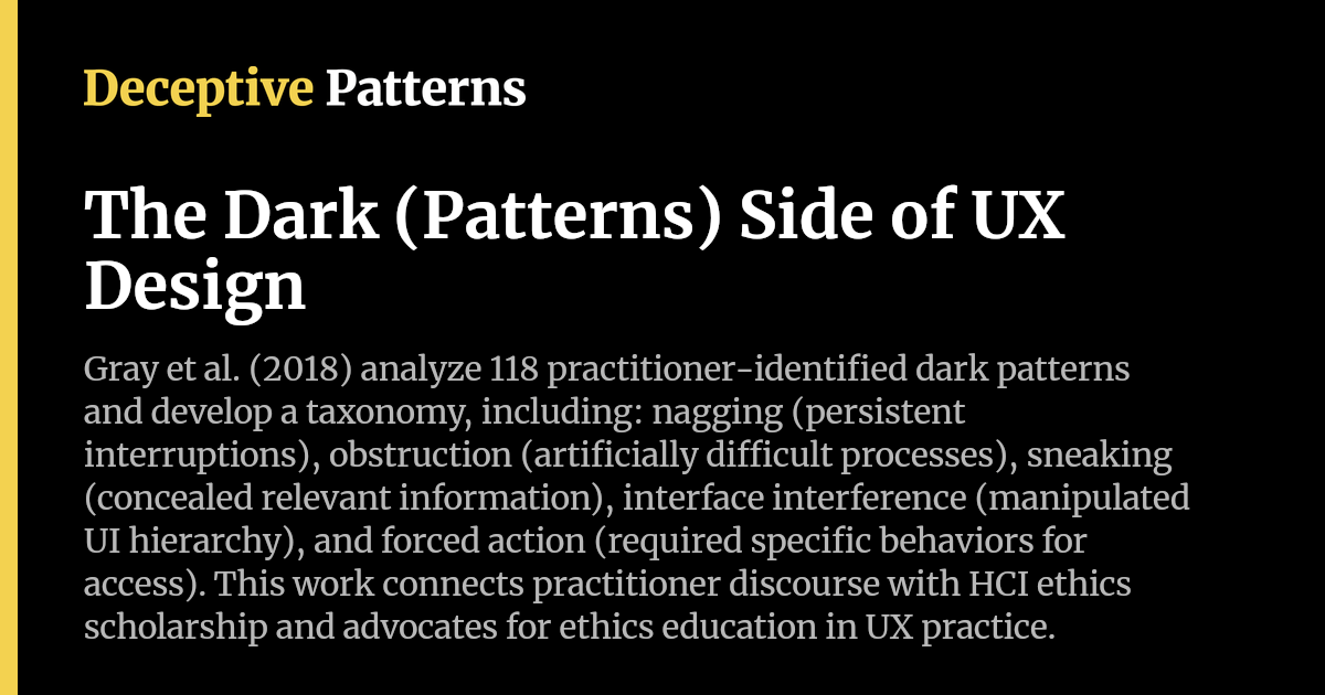 The Dark (Patterns) Side of UX Design | Deceptive Patterns